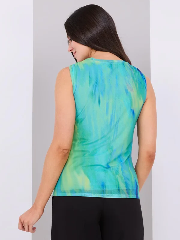 Sleeveless Abstract Print Mesh Top - Image 5