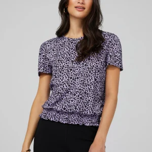 Printed Textured T-Shirt With Smocked Bottom Band