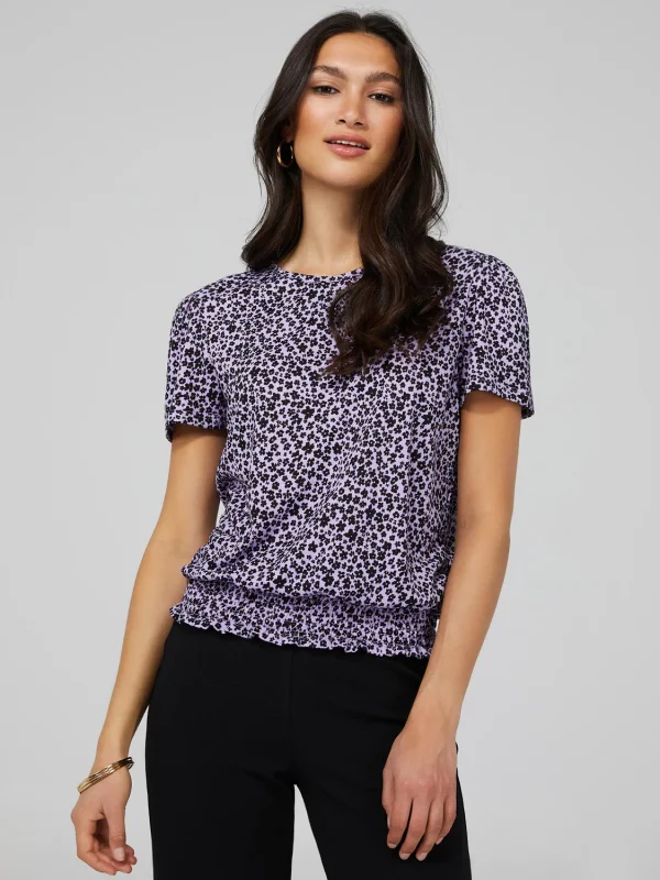 Printed Textured T-Shirt With Smocked Bottom Band