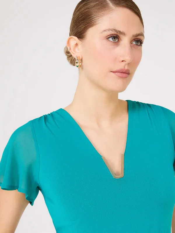 Chiffon Flutter Sleeve Top With Metal Detail - Image 6