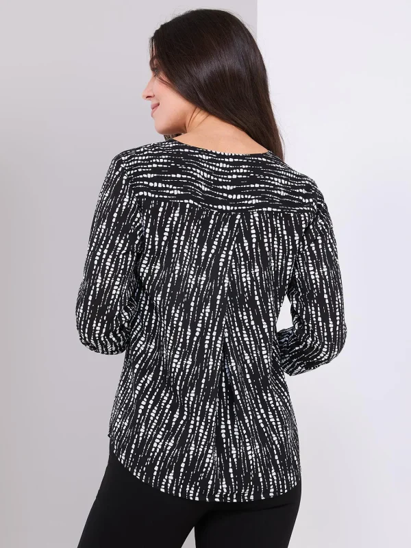 Abstract Print V-Neck Long Sleeve Popover Blouse - Image 4