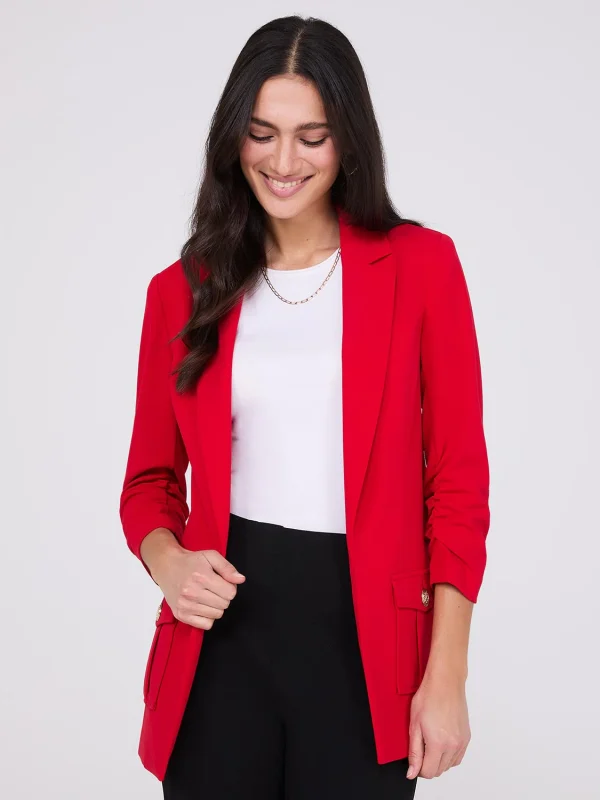 3/4 Ruched Sleeve Crepe Blazer - Image 18