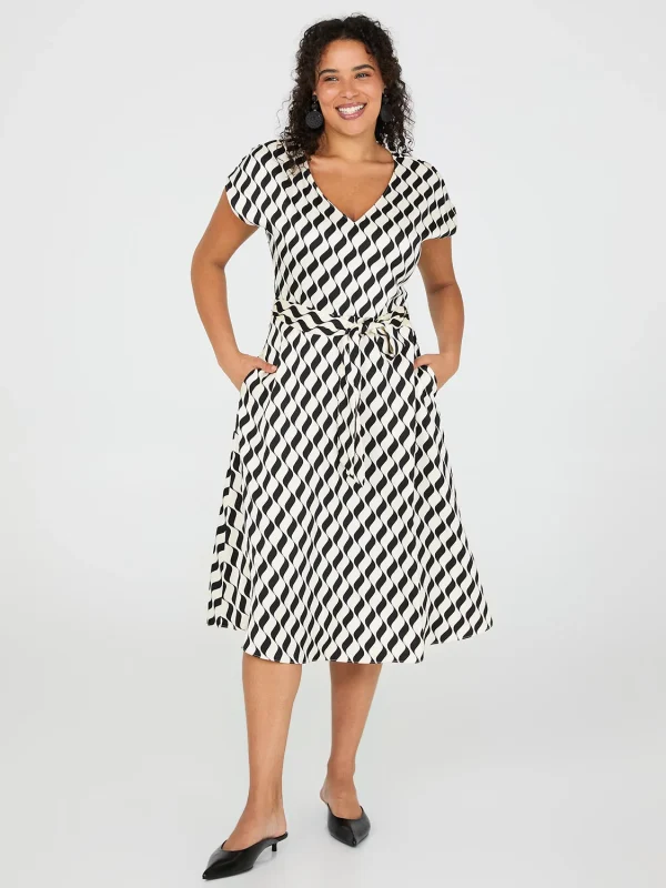 Geo Print V-Neck Satin Midi Dress - Image 2