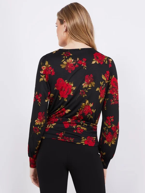 Textured Floral Print Top With Front Keyhole - Image 5