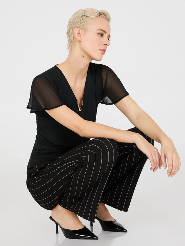 Chiffon Flutter Sleeve Top With Metal Detail - Image 3
