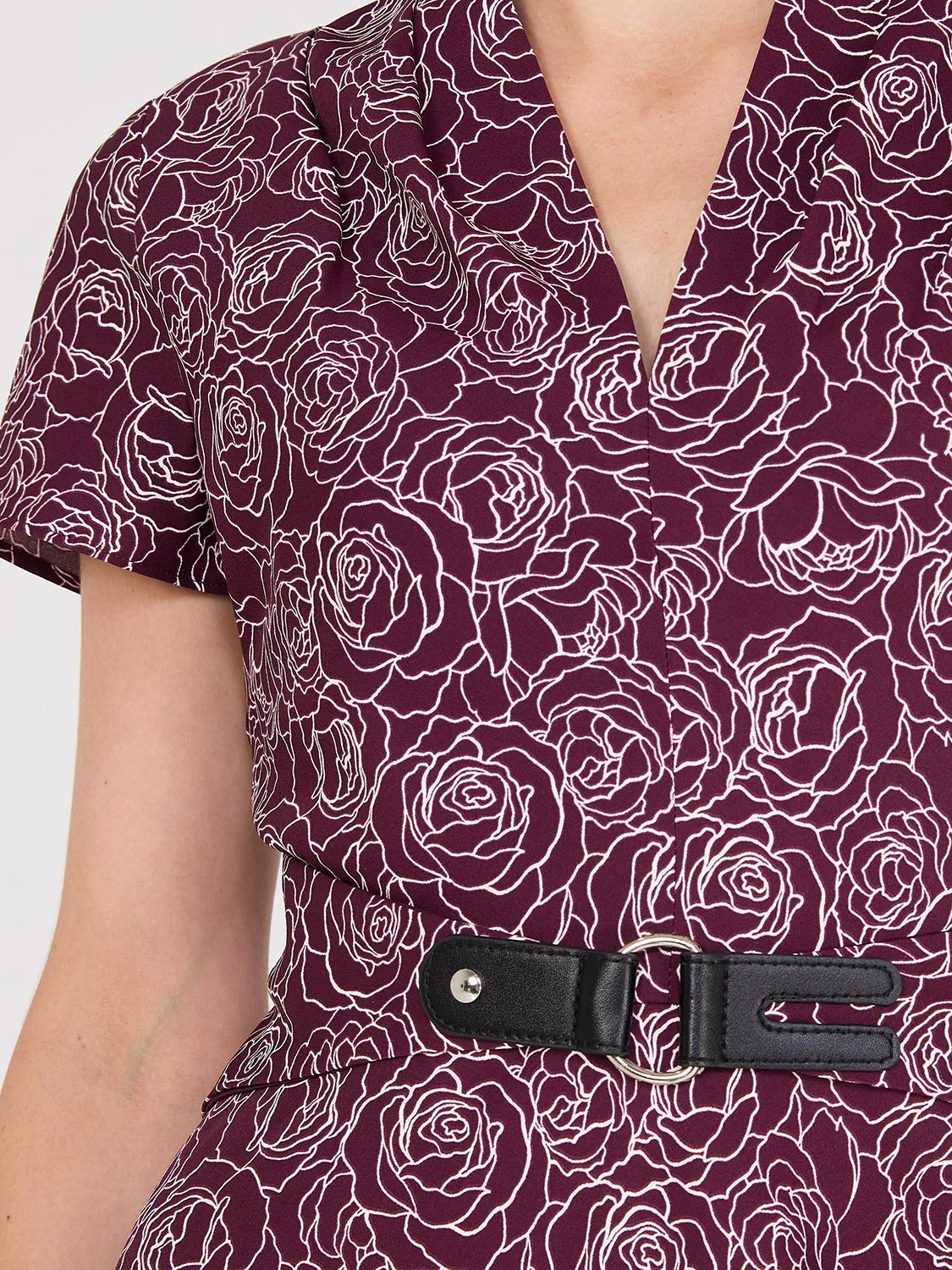 Floral Print Shawl Collar Belted Midi Dress - Image 2