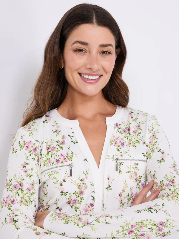 Floral Print Notch Collar Top - Image 2