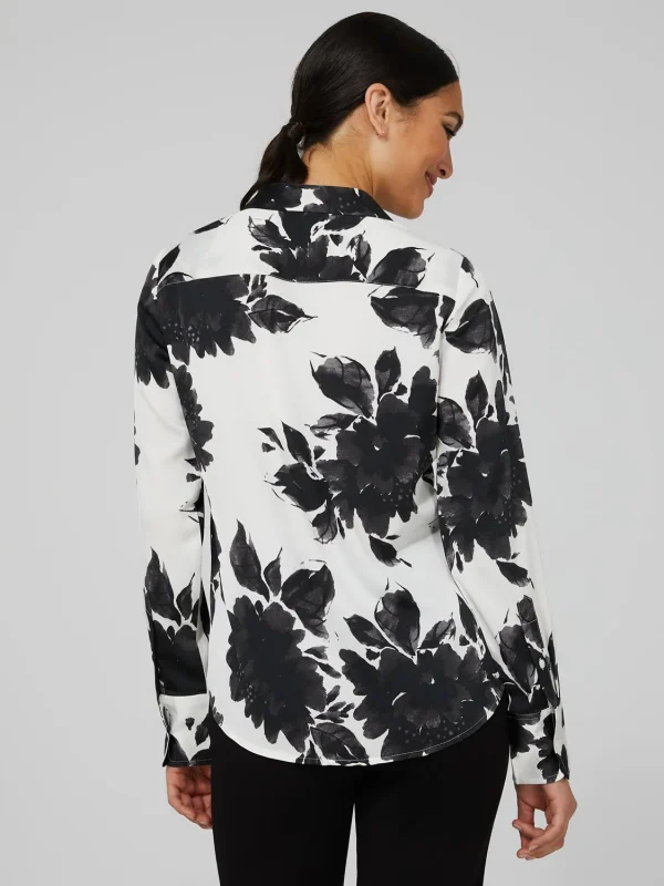 Printed Satin Split Neck Button-Front Blouse - Image 5