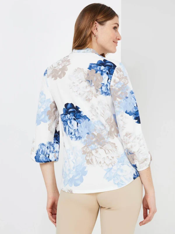 Floral Print 3/4 Sleeve Bow Top - Image 5
