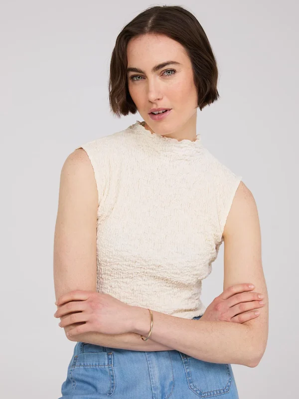Sleeveless Textured Mock Neck Top - Image 6