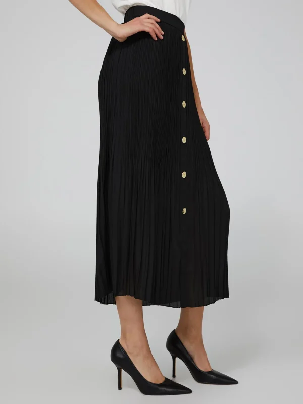 Pleated Chiffon Button-Front Skirt With Belt - Image 3