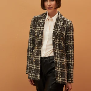 6-Button Plaid Jacquard Boucle Blazer