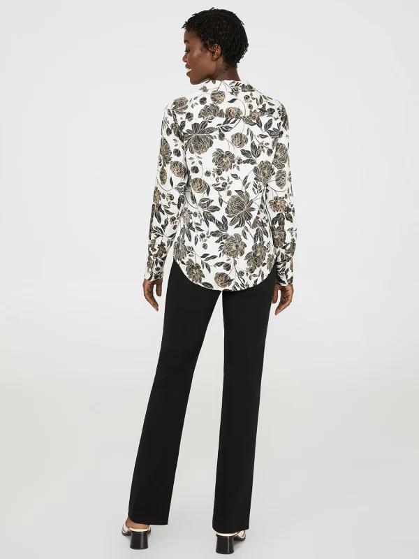 Floral Print Satin Button-Front Blouse - Image 5