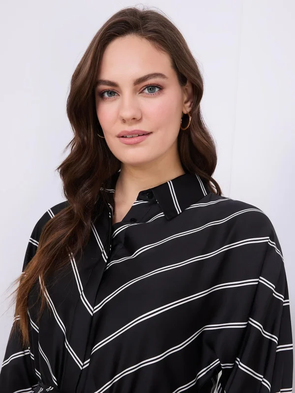 Striped Satin Button-Front Midi Dress - Image 3