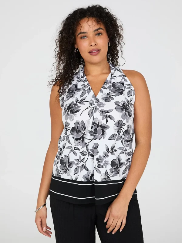 Sleeveless Floral Print Halter Back Top - Image 2