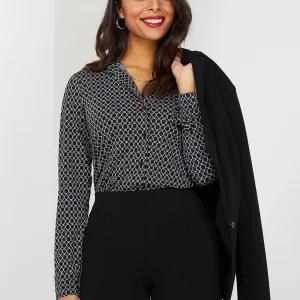 Geometric Print Button-Front Blouse