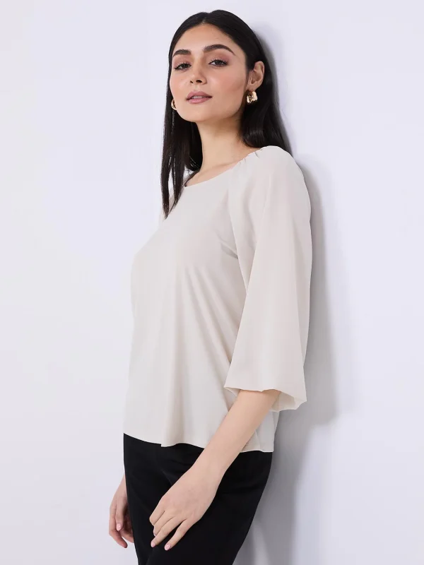 3/4 Chiffon Sleeve Round Neck Top - Image 4