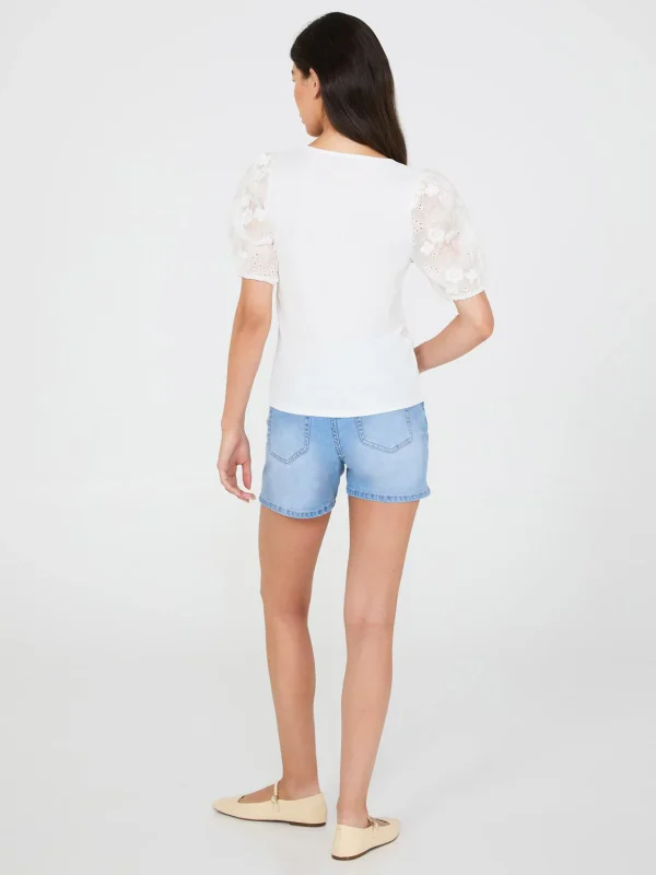 Flower Embroidered Eyelet Sleeve Top - Image 4