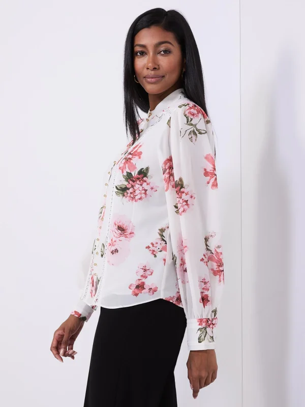 Floral Print Button-Front Blouse - Image 4