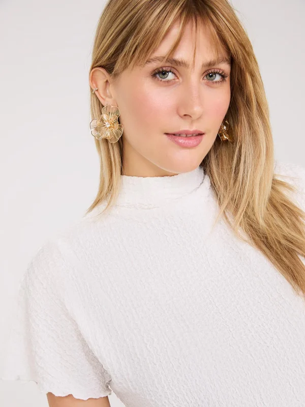 Short Dolman Sleeve Textured Mock Neck Top - Image 7