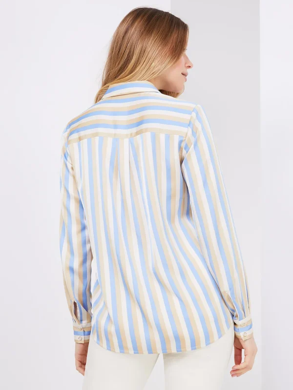 Multi Colour Striped Satin Button-Front Blouse - Image 5