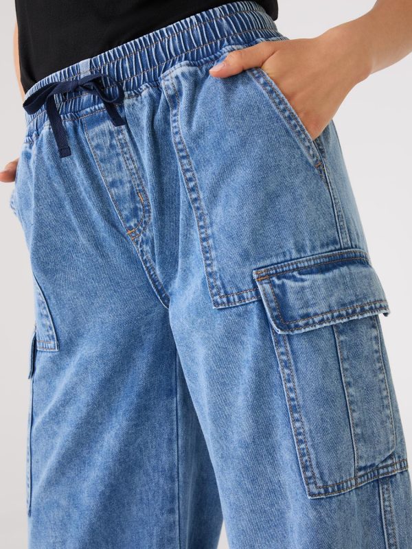 Long Length Wide-Leg Denim Cargo Pants - Image 2