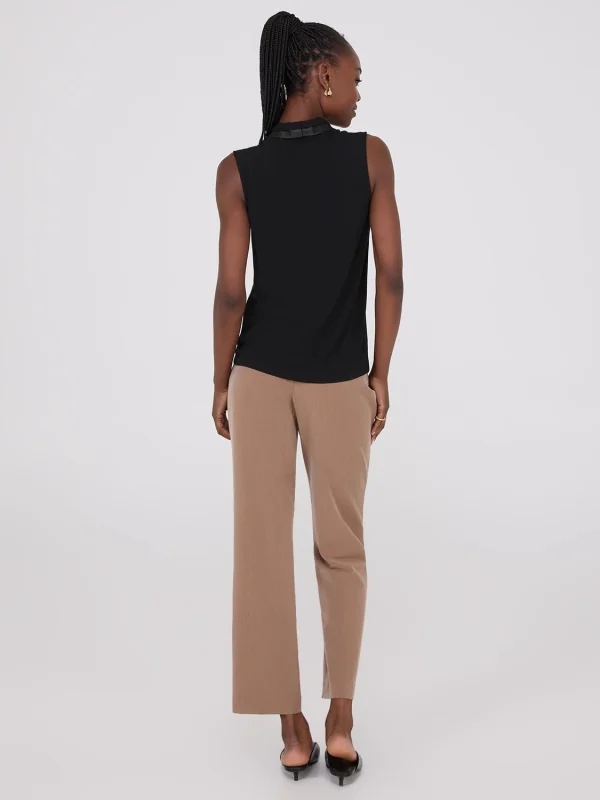 Sleeveless Pleated Faux Leather V-Neck Top - Image 4