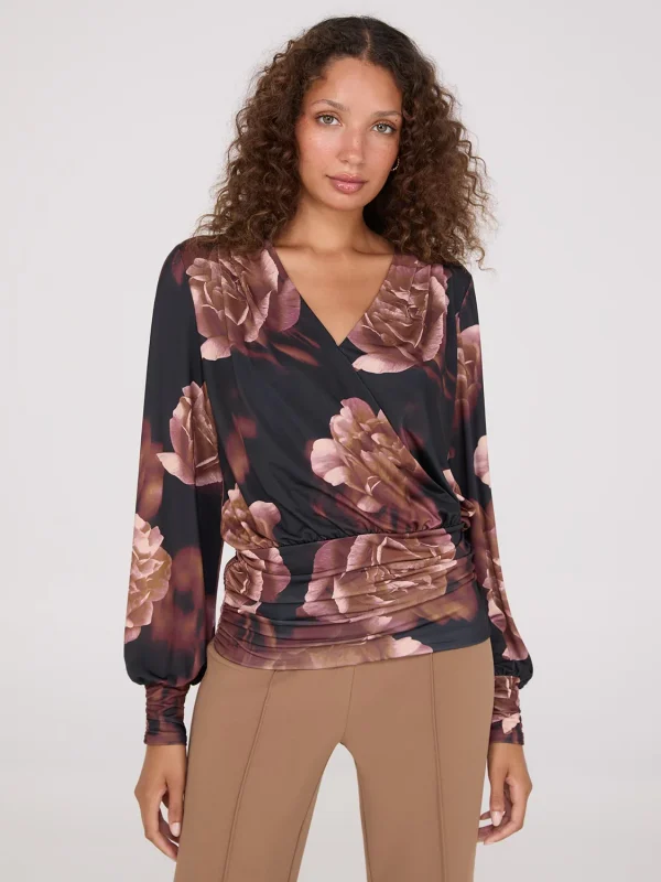Printed Crossover Top With Ruched Details - Image 2