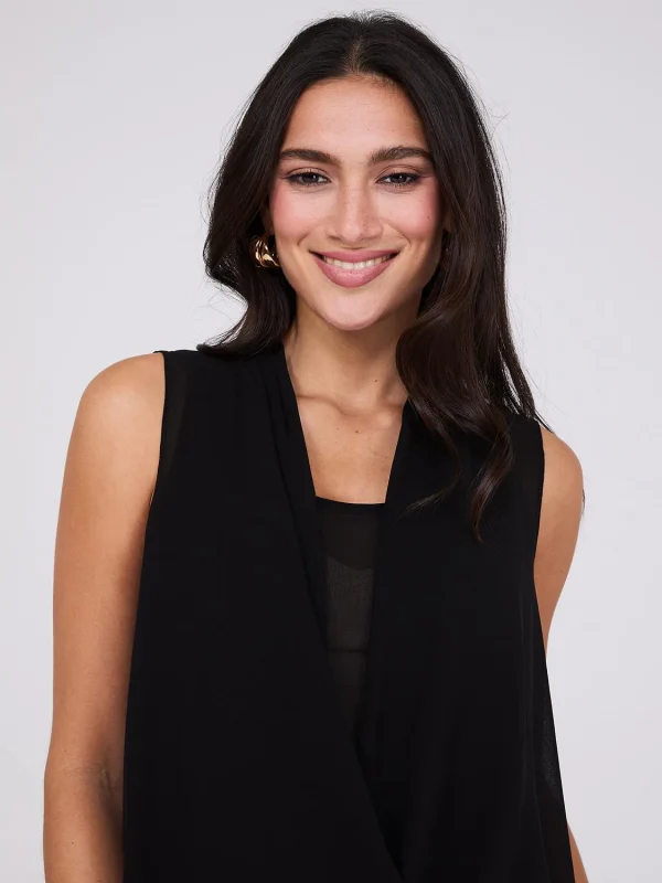 Sleeveless Chiffon Blouse with Blouson Wrap - Image 2