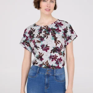 Floral Print Cuffed Dolman Sleeve T-Shirt