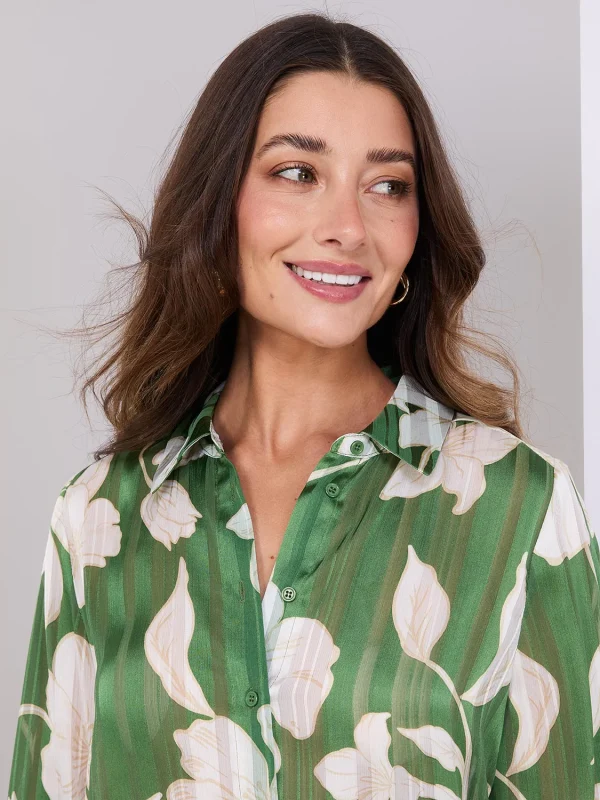 Printed Shadow Stripe Button-Front Blouse - Image 3