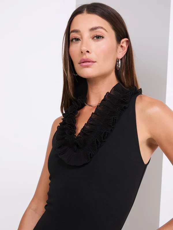 Sleeveless Ruffle V-Neck Scuba Bodysuit - Image 5