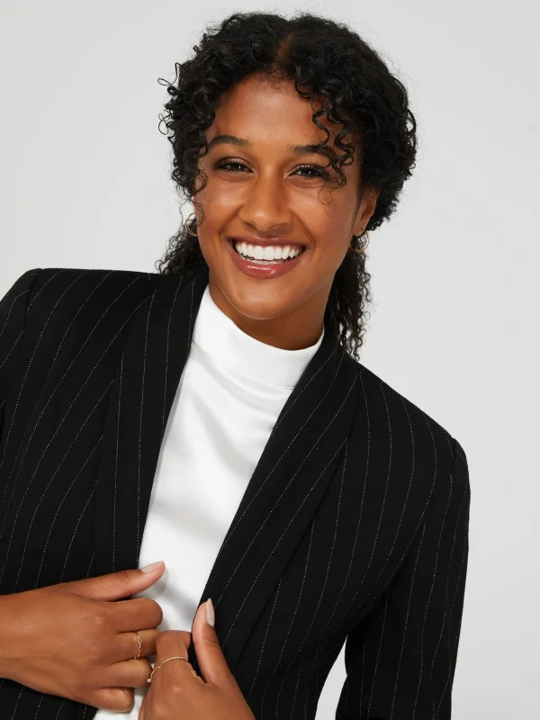 Pinstripe Crepe Open Blazer - Image 4