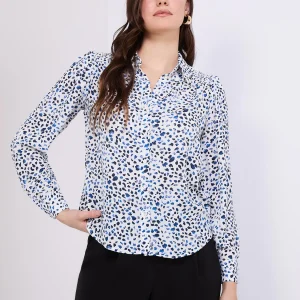 Abstract Print Button-Front Blouse With Smocked Details