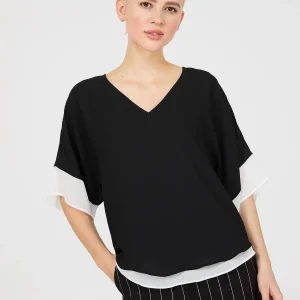 Colour Block V-Neck Dolman Sleeve Top
