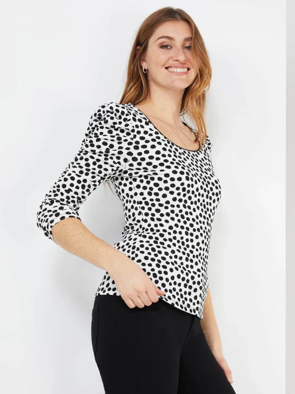 Dot Print Puff Sleeve Top - Image 4