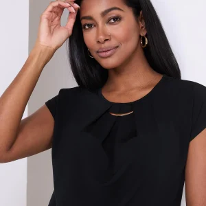 Pleated Short Sleeve Top With Metal Bar Detail