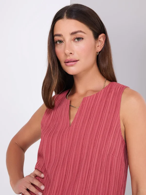 Sleeveless Textured Split Neck Top - Image 6