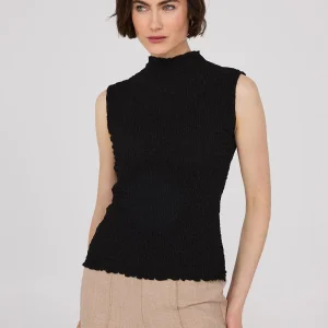 Sleeveless Textured Mock Neck Top