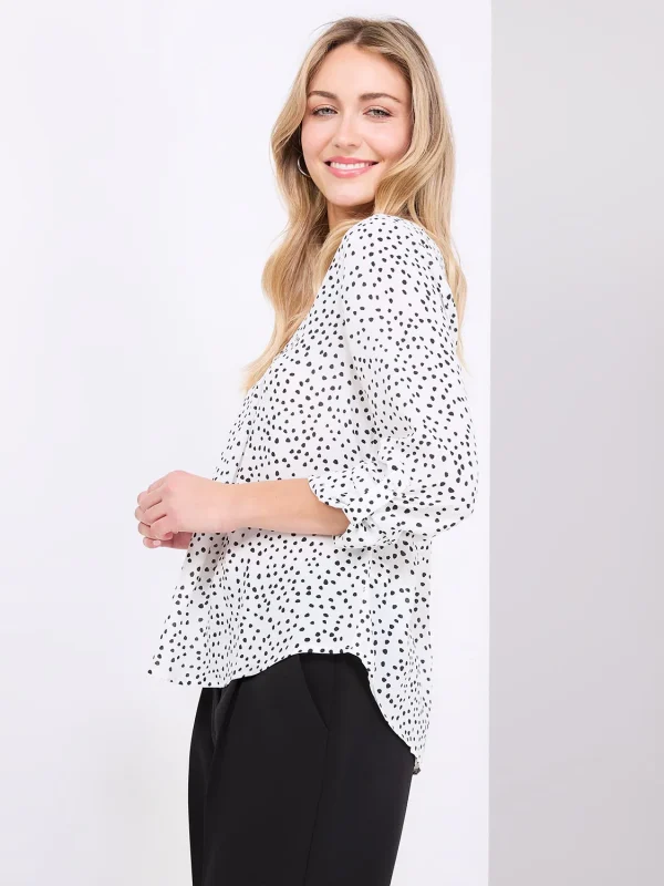 Printed V-Neck Long Sleeve Popover Blouse - Image 4