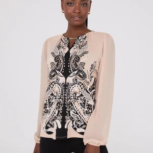 Paisley Print Chiffon Top With Metal Bar
