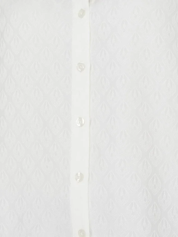Jacquard Button-Front Blouse With Wide Sleeves - Image 6