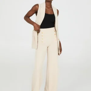 Wide-Leg Ankle Length Pants With Gold Button Details