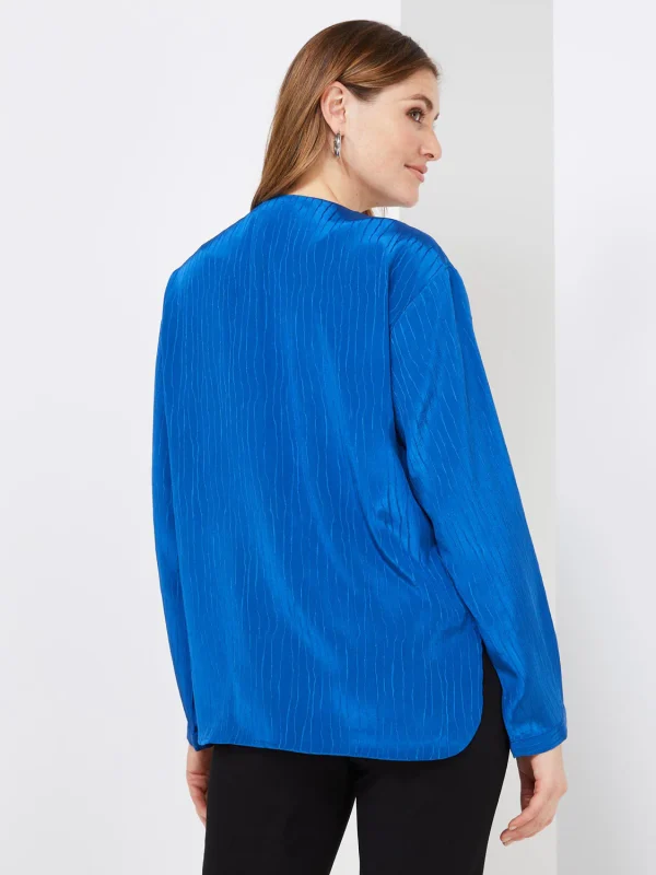 Textured V-Neck Blouse With Hardware Detail - Image 5