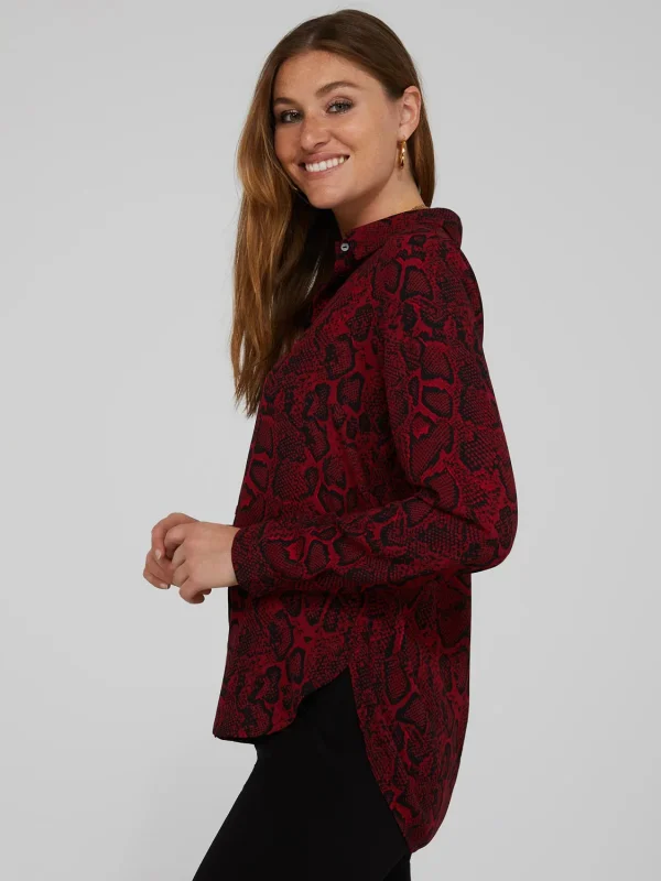 Snakeskin Print Crepe Long Sleeve Button-Front Blouse - Image 4