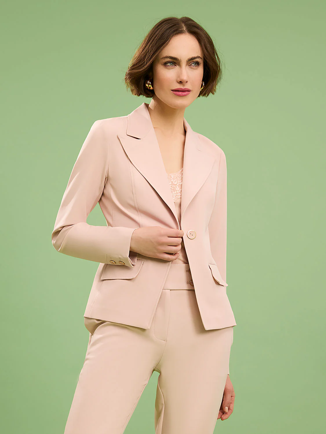 One-Button Blazer With Flap Pockets - Image 3