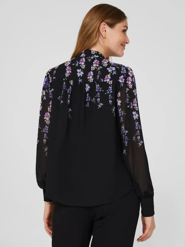 Floral Print Chiffon Button-Front Flowy Blouse - Image 5