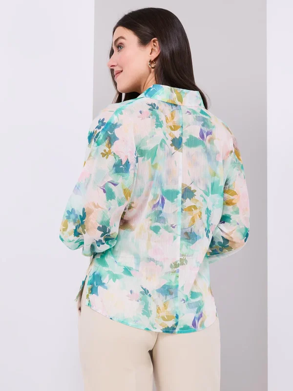 Floral Print Button-Front Chiffon Blouse - Image 5