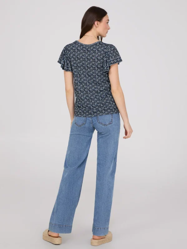 Printed Scoop Neck Flutter Sleeve Jersey Top - Image 4