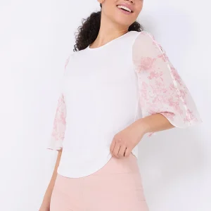 Chiffon Flutter Sleeve Top With Button Details